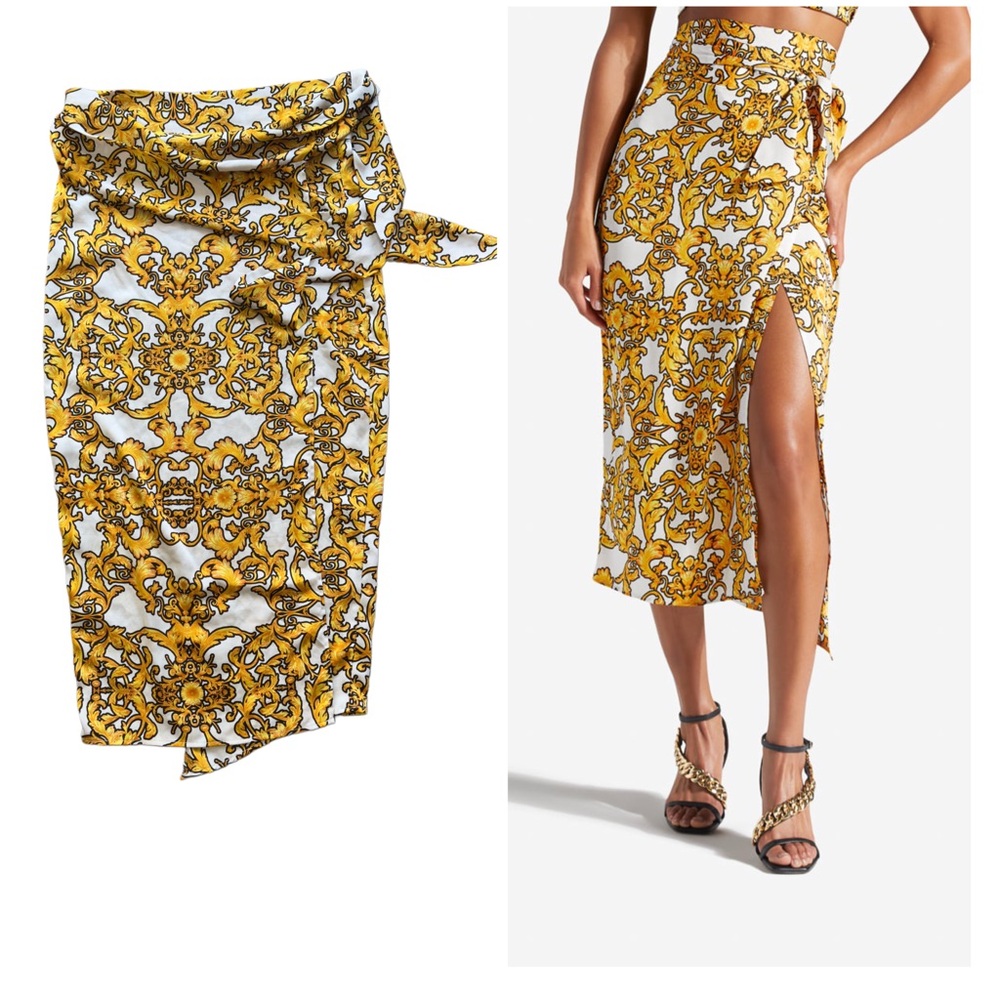 Shoe Dazzle Yellow and White Patterned Skirt